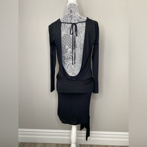 HAUTE HIPPIE Womens Backless Draped Neck Long Sleeve Bodycon Mini Jersey Dress - Picture 3 of 7